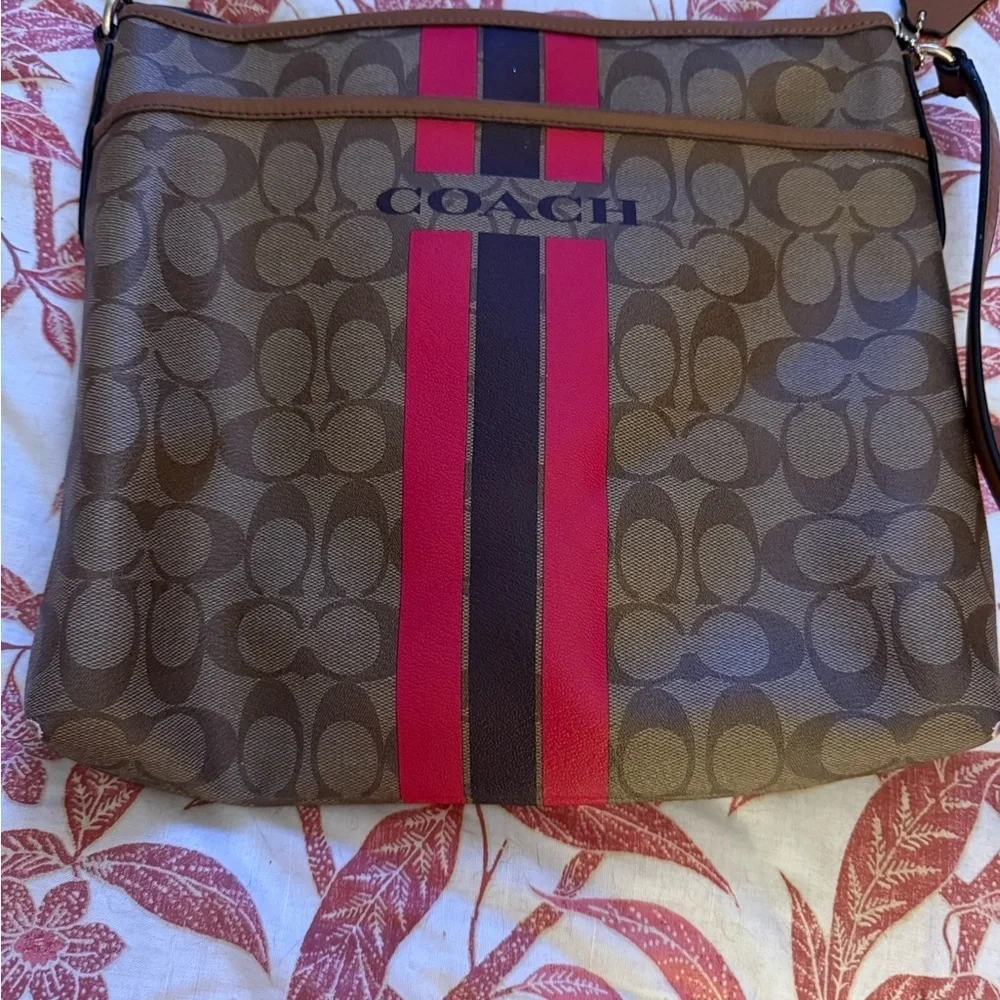 Coach Signature Brown and Red Stripe Bag